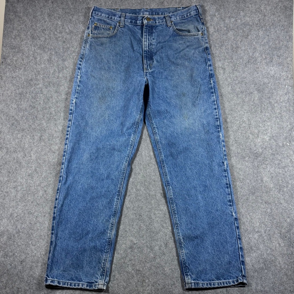 Carhartt Jeans Mens 38x32 (Fits 36x32) Blue B17 DST Relaxed Fit Denim Workwear